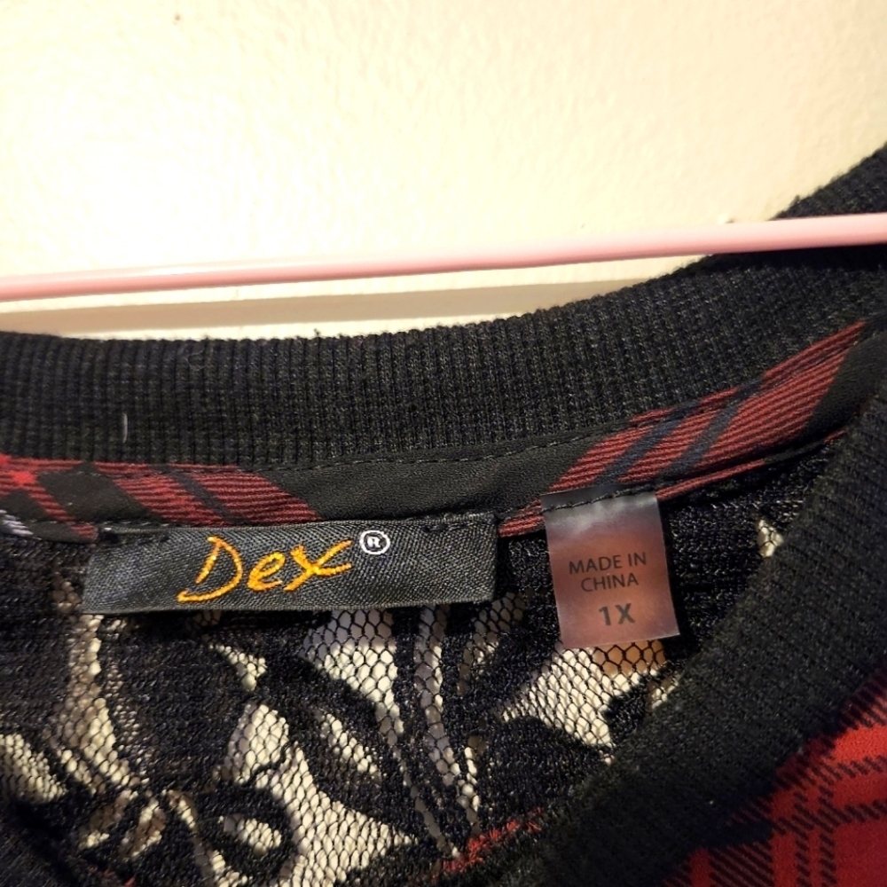 *2 for $30* Dex Plaid and Lace Blouse - Picture 3 of 5